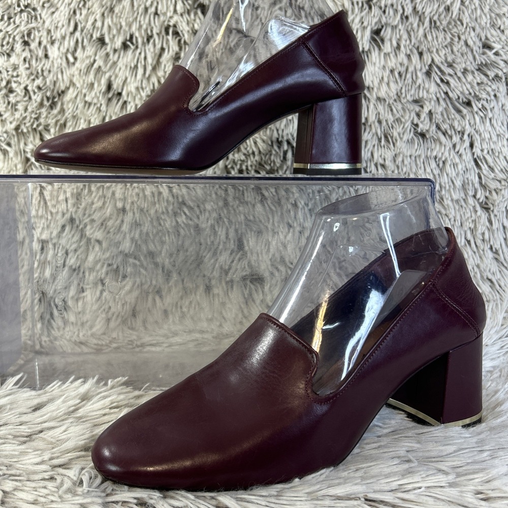Massimo Dutti Foldable Leather Burgundy Pumps Block Heel 38/7.5 Convertible